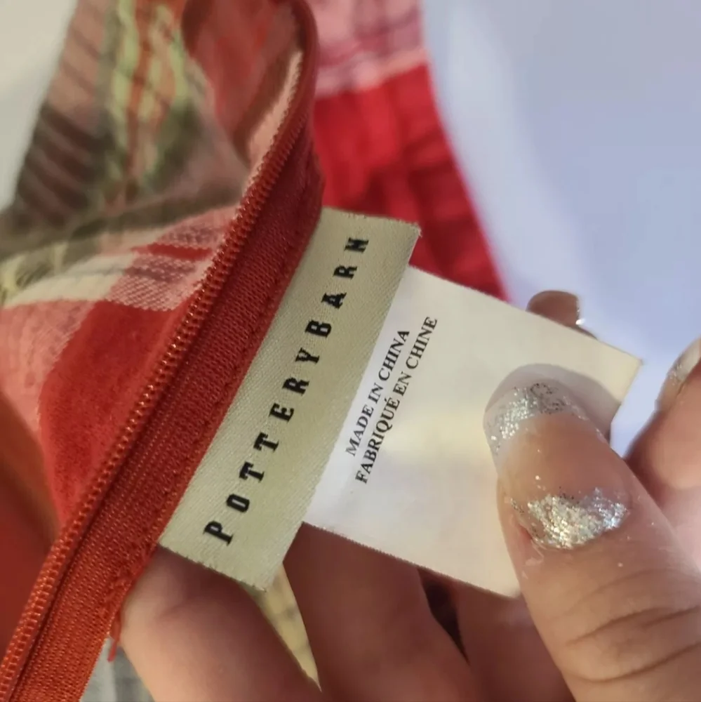 Pottery Barn Red Tan Cream Plaid Jackson Pillow Sham Set Of 2 24" X 24" - Picture 7 of 8